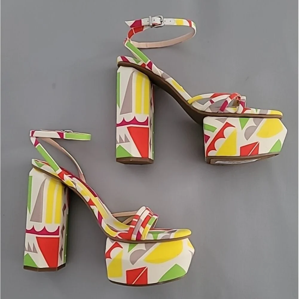 Gianni Bini Parrish Geo Print Strappy Platform Sandals 9M